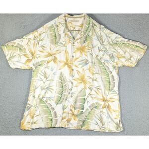 Tommy Bahama Shirt Mens Size Extra Large Yellow Flower Silk Hawaiian Button Up